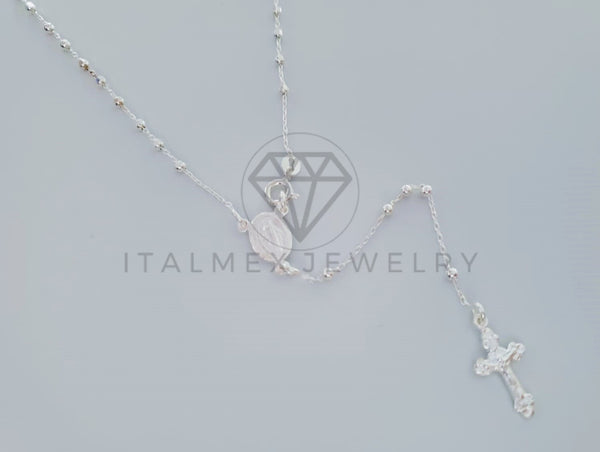 Rosario de Lujo - 105084 - Estilo Clásico con Medalla Virgen Bola Diamantada Plata .925