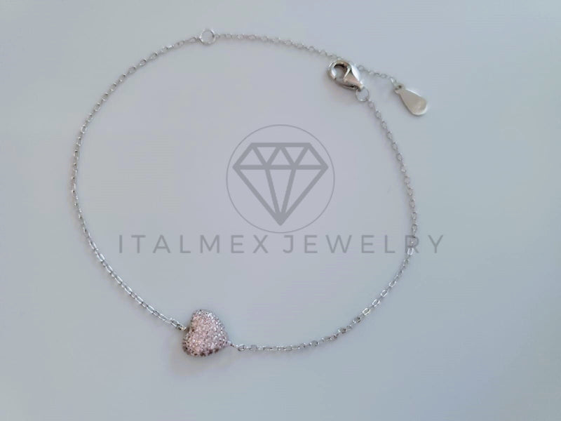 Pulsera de Lujo - 104768 - Diseño Corazon Circonia Clara Plata Fina .925