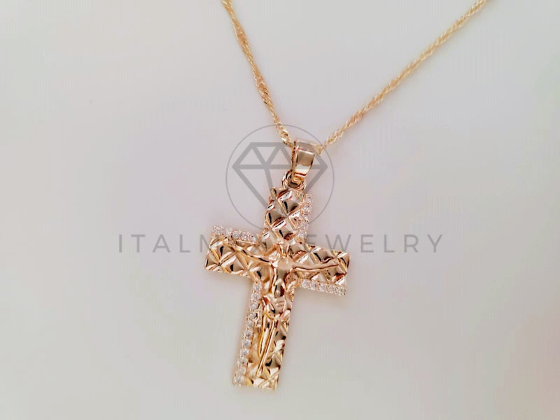 Collar Elegante - 104912 - Collar Cruz con Circonia Clara - Oro Laminado 18K
