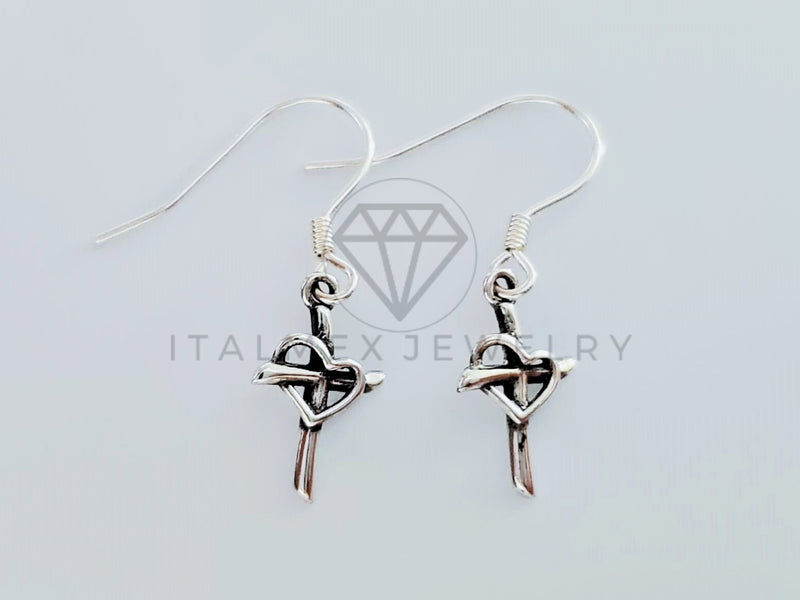 Arete de Lujo - 105200 - Arete Cruz con Corazon - Plata .925