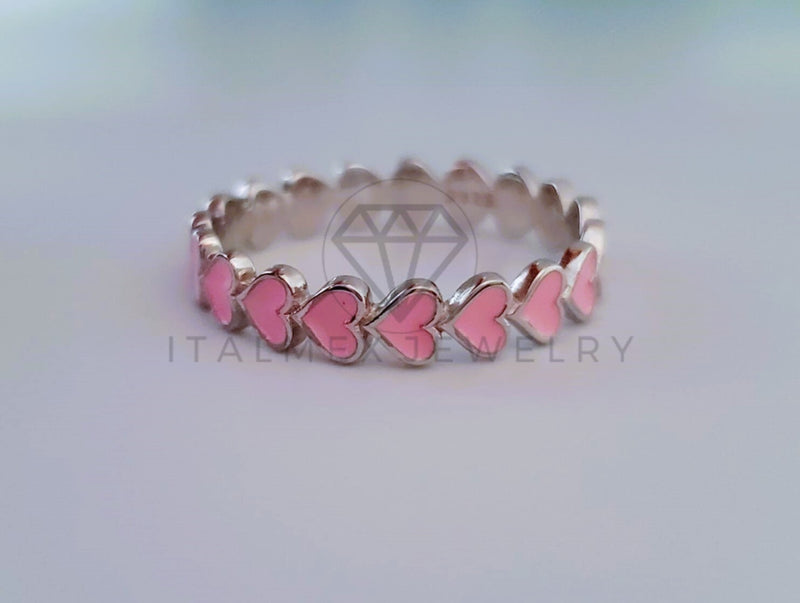 Anillo de Dama - 104708 - Anillo Corazones Rosas Esmalte Plata .925