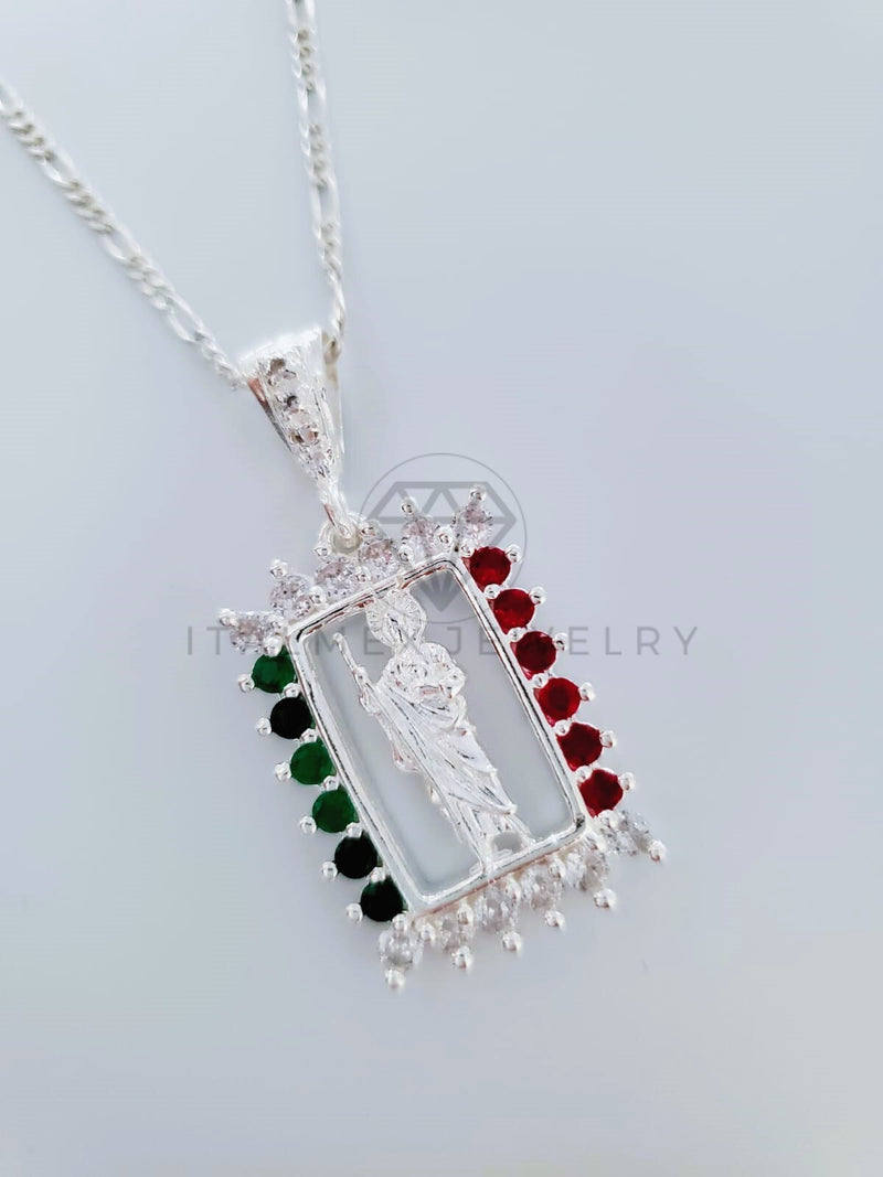 Dije Religioso - 104808 - Medalla San Judas Tadeo CZ Tricolor Mediana Plata .925
