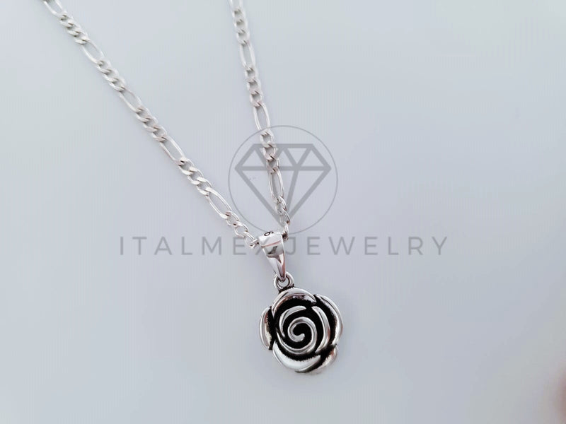 Dije No Religioso - 104829 - Dije Rosa y Petalos Mini Plata .925