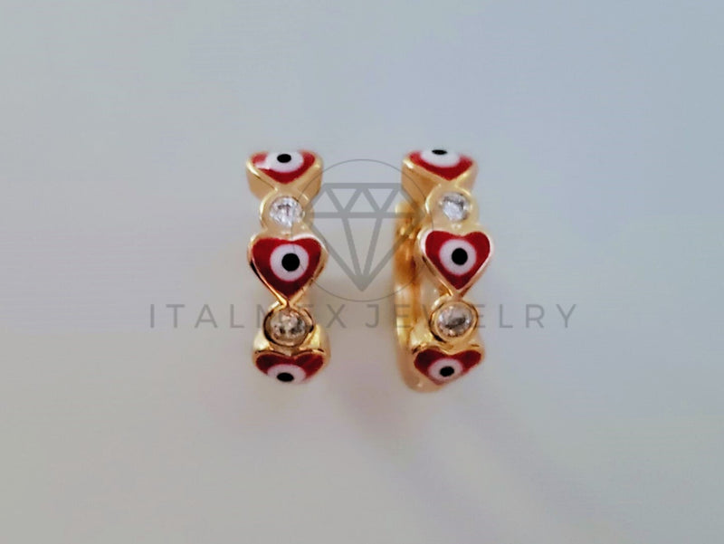 Arete de Lujo - 105094 - Huggie Ojo Turco Rojo Oro Laminado 18K