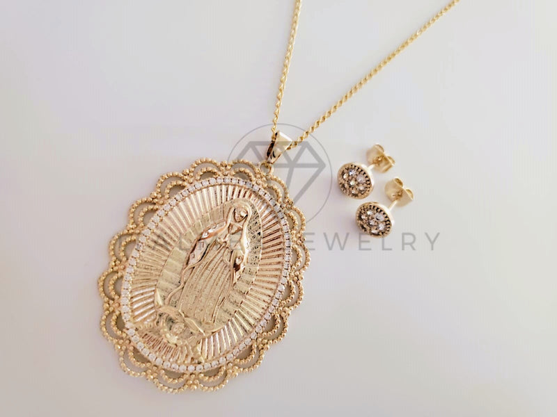 Juego de Lujo - 105254 - Diseño Medalla Virgen con Circonia Oro Laminado 18K