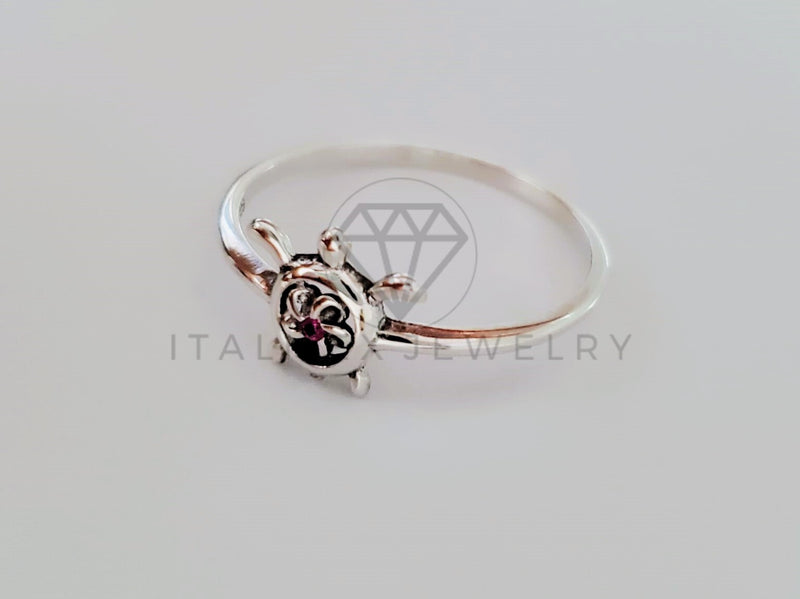 Anillo de Dama - 105129 - Tortuga y Flor con Circonia Rosa Plata .925