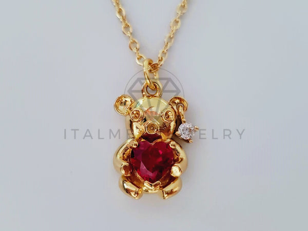 Collar Elegante - 105004 - Collar Oso con Corazon Rojo Oro Laminado 18K