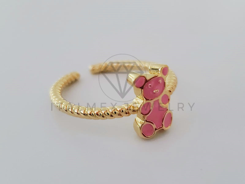 Anillo Dama de Lujo - 105005 - Diseño Oso Esmalte Rosa Oro Laminado 18K