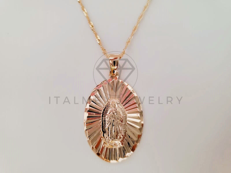 Collar Elegante - 104910 - Collar Medalla Virgen Guadalupe Dorada Oro Laminado 18K