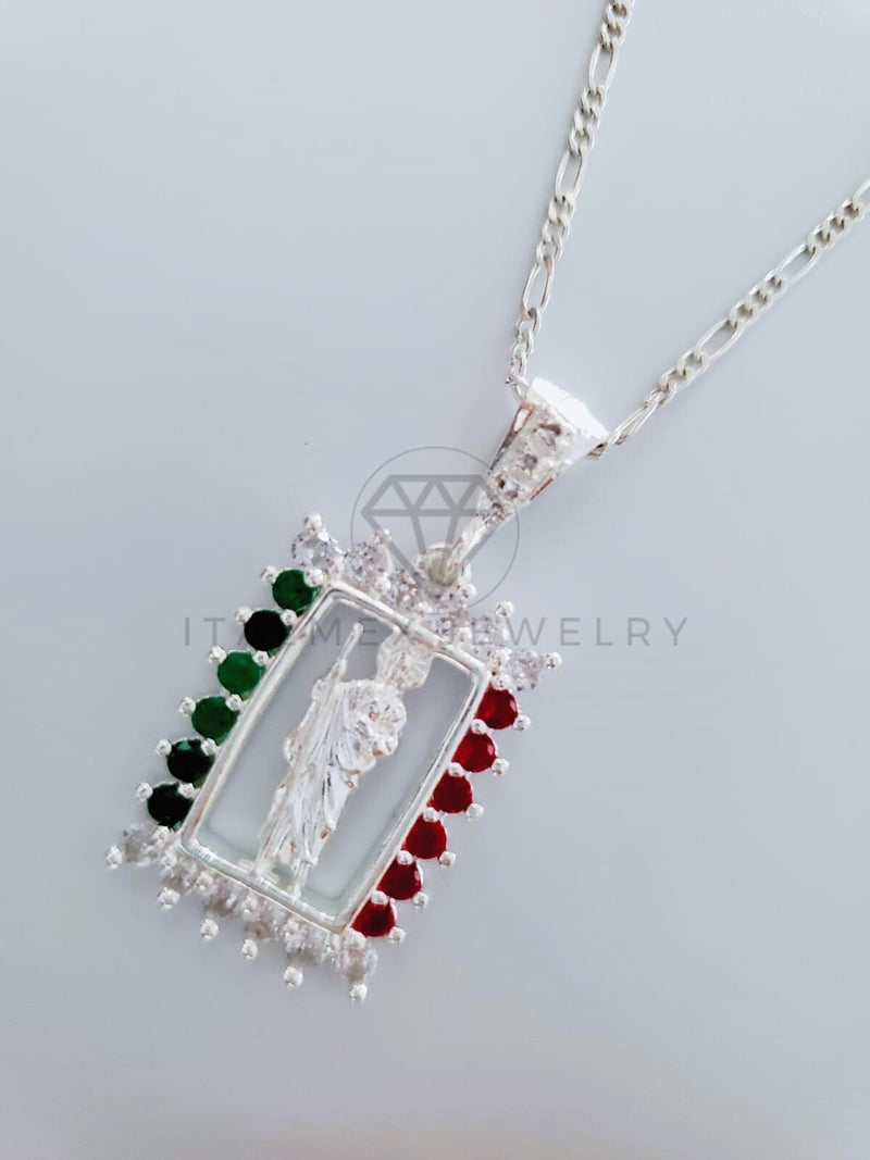 Dije Religioso - 104808 - Medalla San Judas Tadeo CZ Tricolor Mediana Plata .925