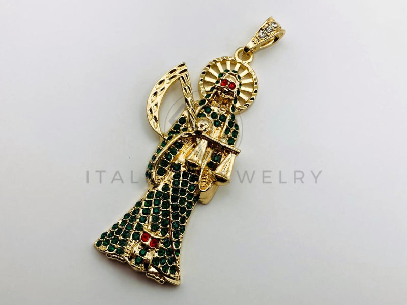Dije de Lujo - 105661 - Dije Santa Muerte Circonia Verde Grande Oro Laminado 18K