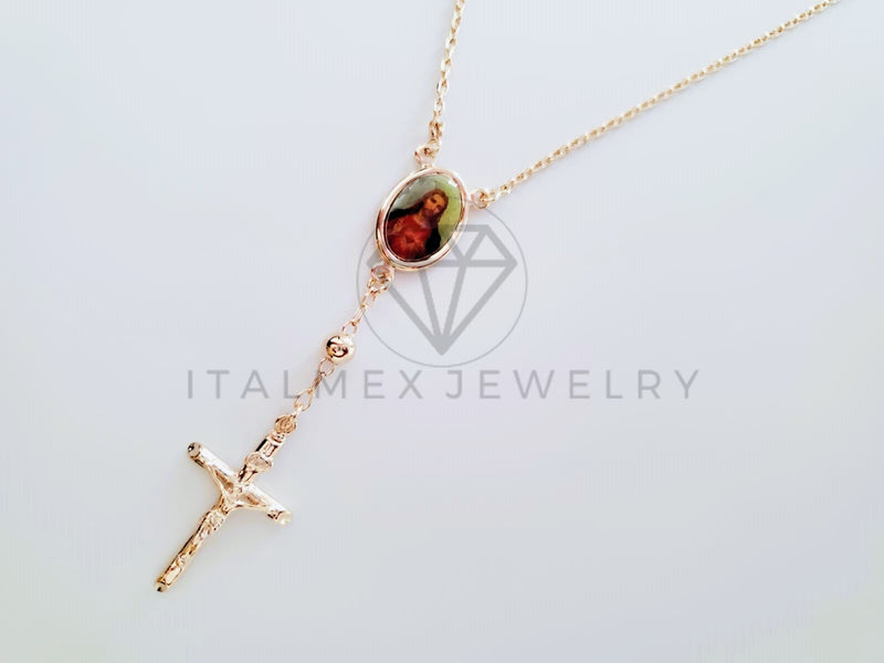 Collar Elegante - 104919 - Collar Rosario Sagrado Corazon Dorado Oro Laminado 18K