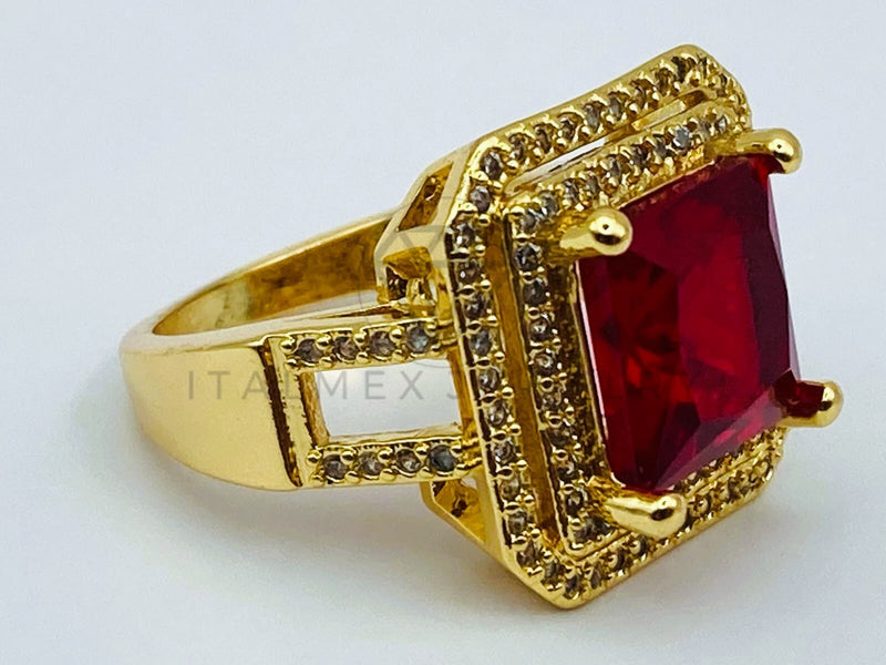 Anillo de Dama - 105765 - Anillo Solitario Princesa Circonia Roja Oro Laminado 18K