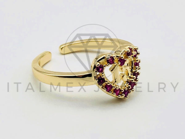 Anillo de Dama - 105573 - Anillo 15 Años Corazon Circonia Rosa Oro Laminado 18K