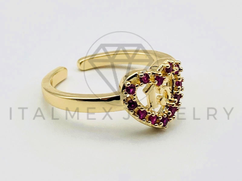 Anillo de Dama - 105573 - Anillo 15 Años Corazon Circonia Rosa Oro Laminado 18K
