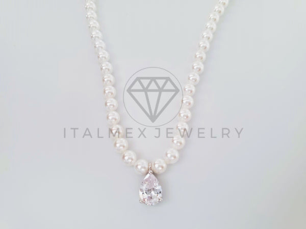 Collar de Lujo - 104975 - Estilo Perla 5mm Circonia Clara Plata Fina .925