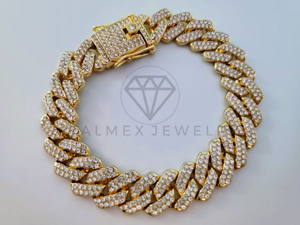 Pulsera de Lujo - 105089 - Diseño Double Link con Circonia Clara Oro Laminado 18K