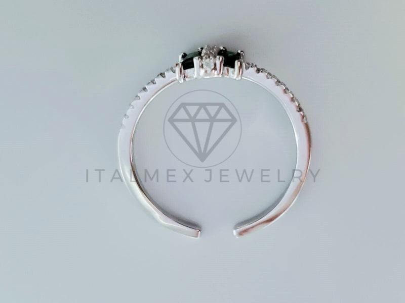 Anillo de Dama - 104749 - Anillo Circonia Princesa y Chispas Verde Plata .925
