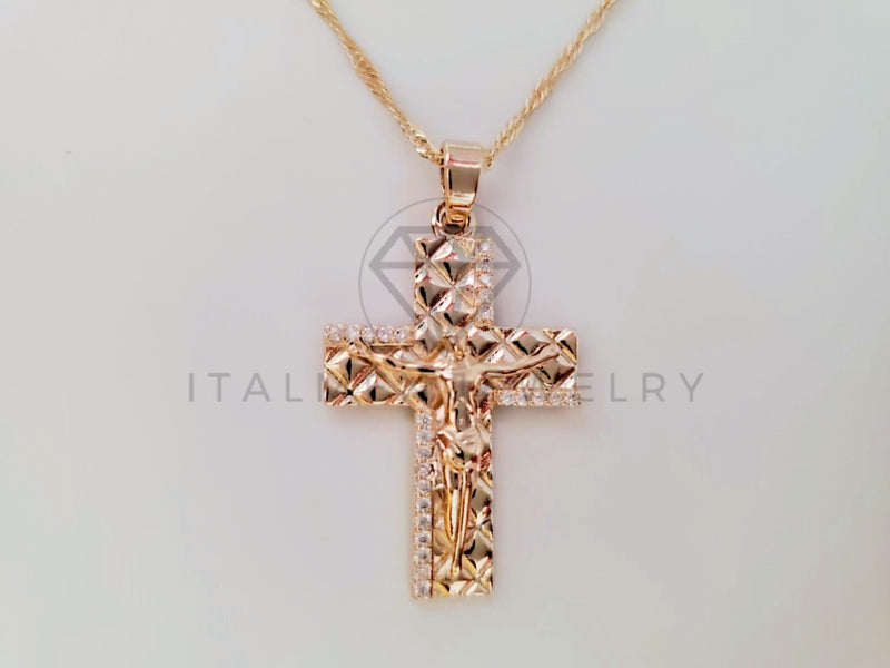 Collar Elegante - 104912 - Collar Cruz con Circonia Clara - Oro Laminado 18K