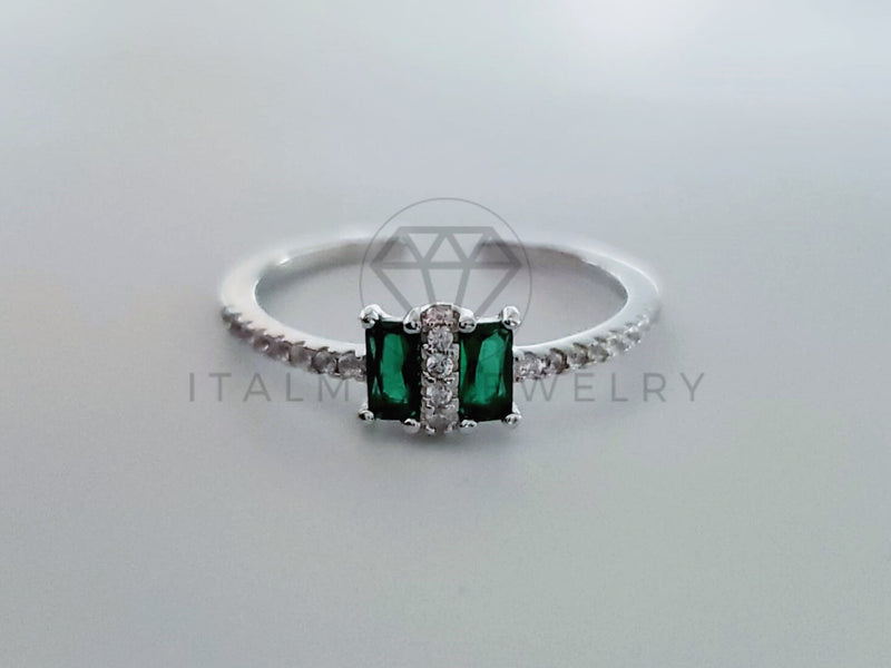 Anillo de Dama - 104749 - Anillo Circonia Princesa y Chispas Verde Plata .925
