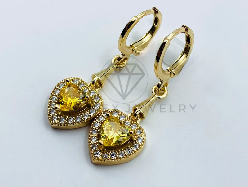 Arete de Lujo - 105797 - Arete Corazon Circonia Amarillo Oro Laminado 18K