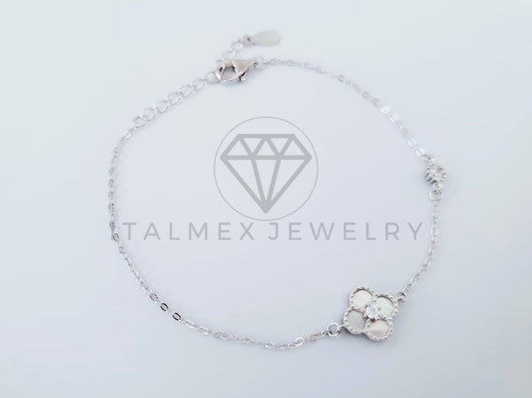 Pulsera de Lujo - 104978 - Diseño Trebol Madre Perla Circonia Clara Plata Fina .925