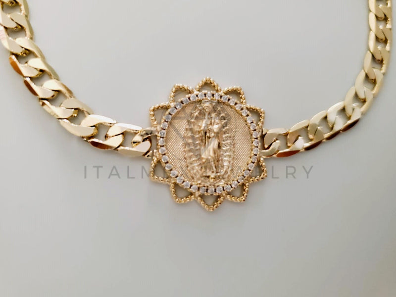 Pulsera de Lujo - 104878 - Cubana con Virgen de Guadalupe Oro Laminado 18K