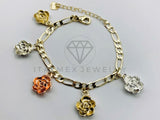 Pulsera de Lujo - 105805 - Pulsera Charms Rosas 3 Tonos Oro Laminado 18K
