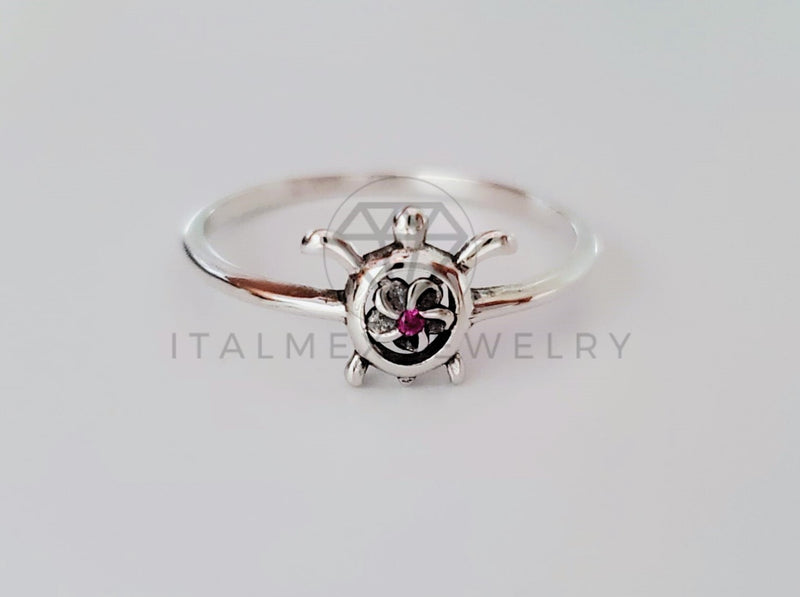 Anillo de Dama - 105129 - Tortuga y Flor con Circonia Rosa Plata .925