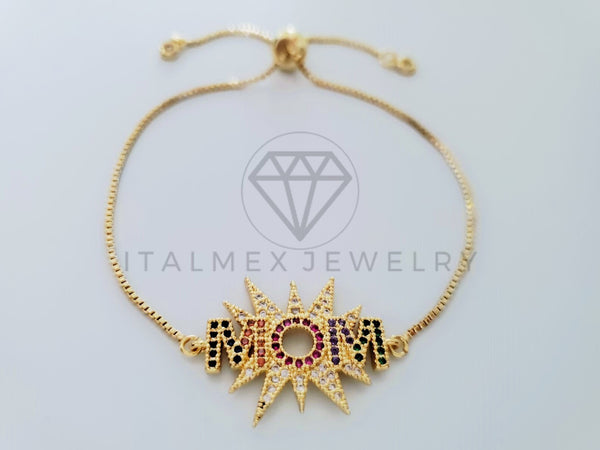 Pulsera de Lujo - 105014 - Diseño Ajustable MOM Colores Oro Laminado 18K