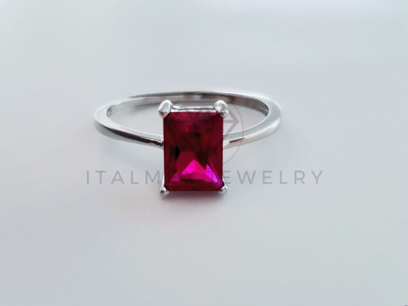 Anillo de Dama - 104731 - Anillo Solitario Circonia Princesa Roja Plata .925