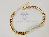 Pulsera de Lujo - 105318 - Esclava Cubana Placa Grecas 4mm - Oro Laminado 18K