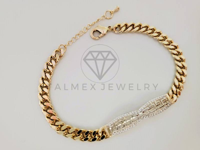 Pulsera de Lujo - 105318 - Esclava Cubana Placa Grecas 4mm - Oro Laminado 18K