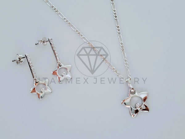 Juego Collar de Lujo - 105083 - Estilo Estrellas Circonia Clara Plata .925