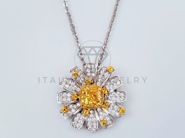 Collar de Lujo - 104977 - Estilo Girasol Circonia Amarilla Plata Fina .925