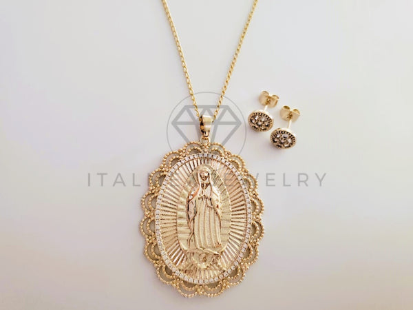 Juego de Lujo - 105254 - Diseño Medalla Virgen con Circonia Oro Laminado 18K