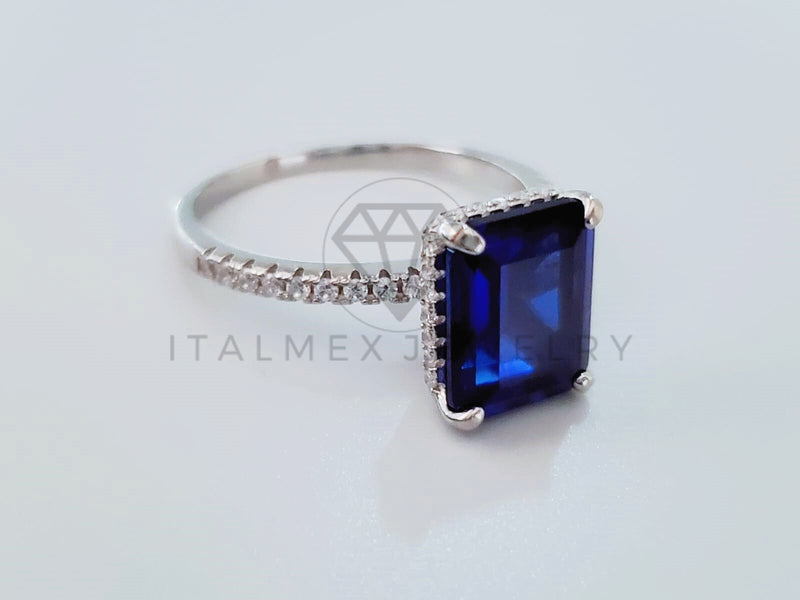 Anillo de Dama - 104723 - Anillo Solitario Circonia Princesa Azul Plata .925