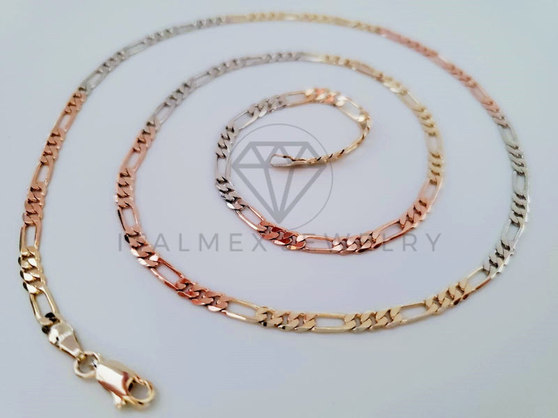 Cadena Clásica - 106083 - Estilo Figaro Diamantada 5mm/24 Pulgadas Florentina - Oro Laminado 18K