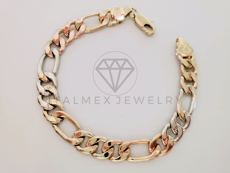 Pulsera de Lujo - 105309 - Pulsera Figaro Rayada Florentina 8mm - Oro Laminado 18K