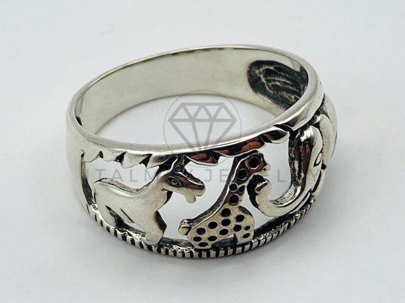 Anillo de Dama - 105514 - Argolla Safari Elefante y Jirafas Plata .925