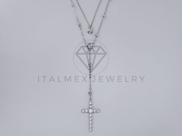Rosario de Lujo - 104967 - Estilo Moderno con Medalla Virgen y Circonia Plata Fina .925