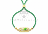 Pulsera de Lujo- 106421 - Pulsera Ajustable Verde con Dije de San Judas CZ Oro Laminado 18K
