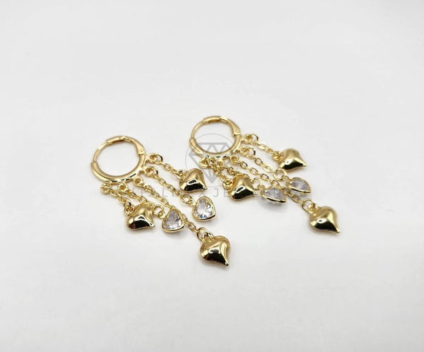 Arete de Lujo - 106284 - Arete de Corazones Circonia Blanca Oro Laminado 18K