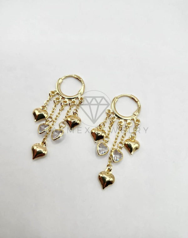 Arete de Lujo - 106284 - Arete de Corazones Circonia Blanca Oro Laminado 18K