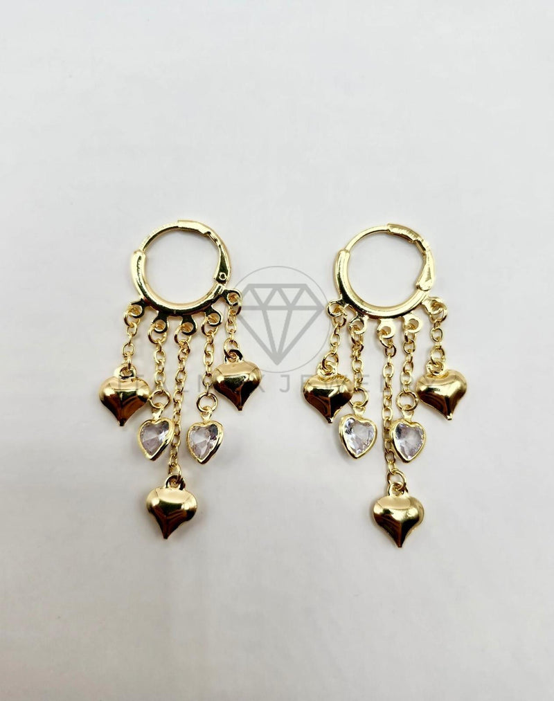 Arete de Lujo - 106284 - Arete de Corazones Circonia Blanca Oro Laminado 18K