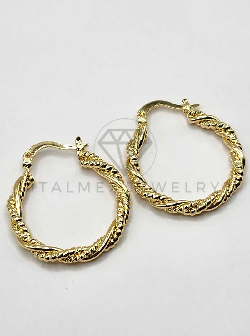Arracada de Lujo - 106294 - Arete Rayado y Retorcido  Oro Laminado 18K