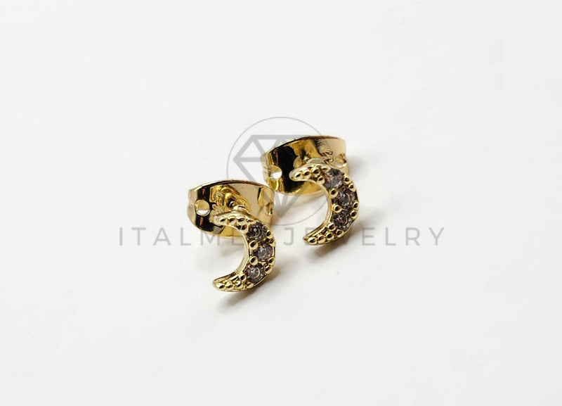 Broquel de Lujo - 106307-  Arete Diseño de Luna CZ Oro Laminado 18K