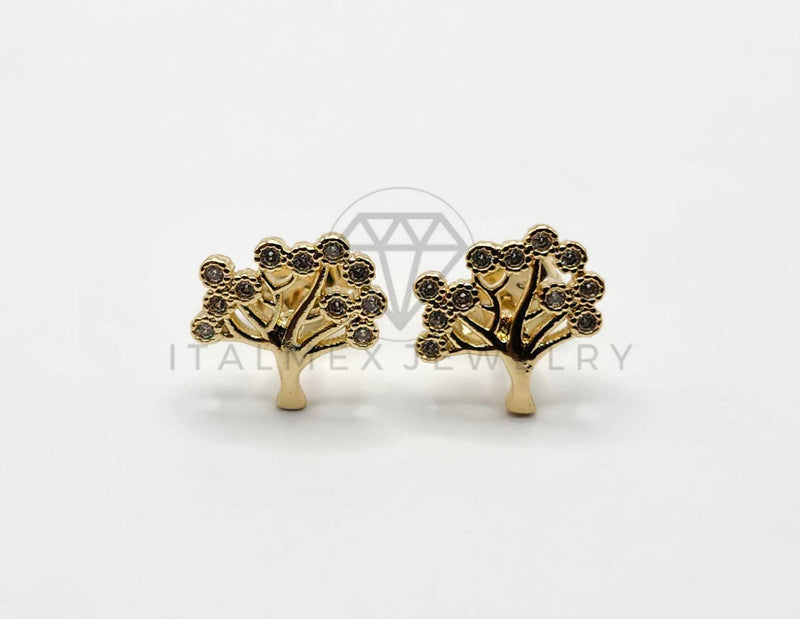 Broquel de Lujo - 106308 -  Arete Diseño de Arbol CZ Oro Laminado 18K