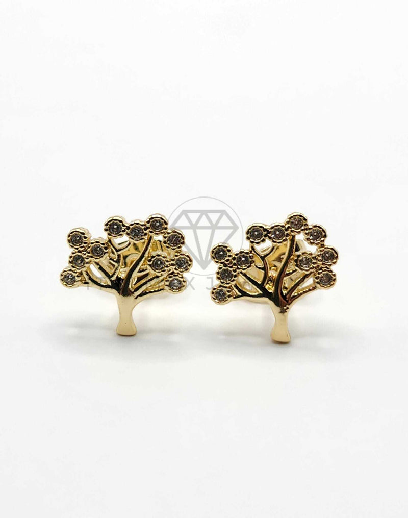 Broquel de Lujo - 106308 -  Arete Diseño de Arbol CZ Oro Laminado 18K