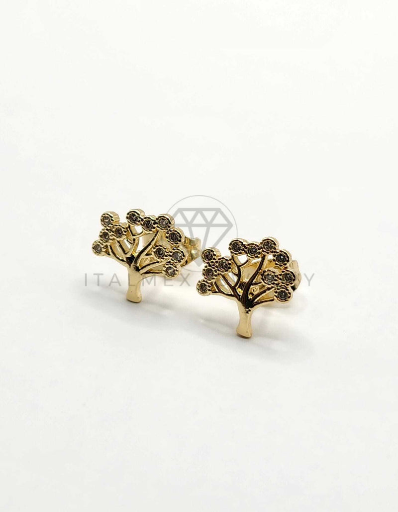 Broquel de Lujo - 106308 -  Arete Diseño de Arbol CZ Oro Laminado 18K